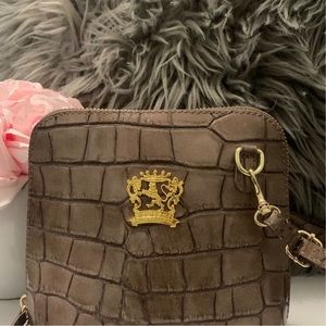 Pratesi Firenze Italian LEATHER crossbody 7" bag TAN Croc Emboss NEW